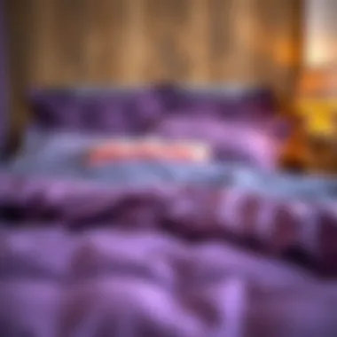 Detailed view of materials used in full size purple bed in a bag sets