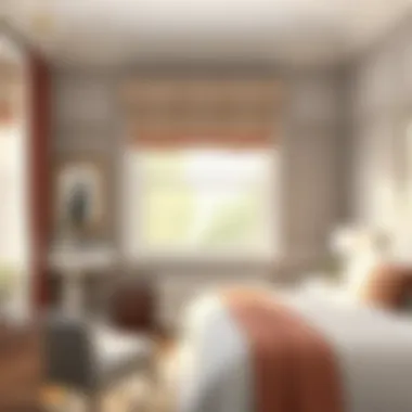 A beautifully designed bedroom showcasing the harmony of Roman shades and valance.