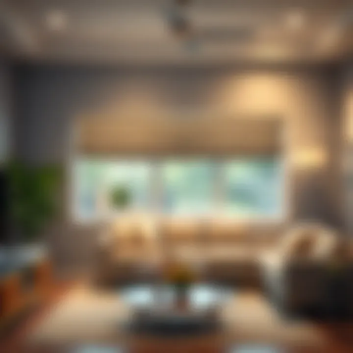 Elegant living room featuring Roman shades and a coordinating valance.