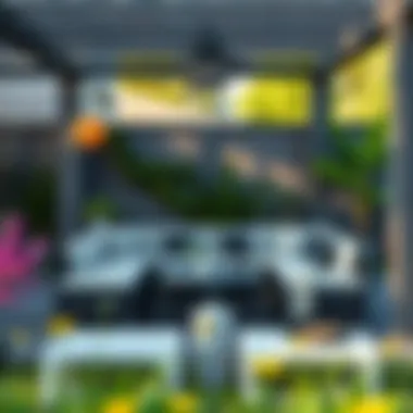 Stylish outdoor space featuring a small sectional with ample storage