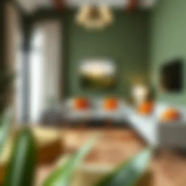 Coordinated living space with green and orange accents