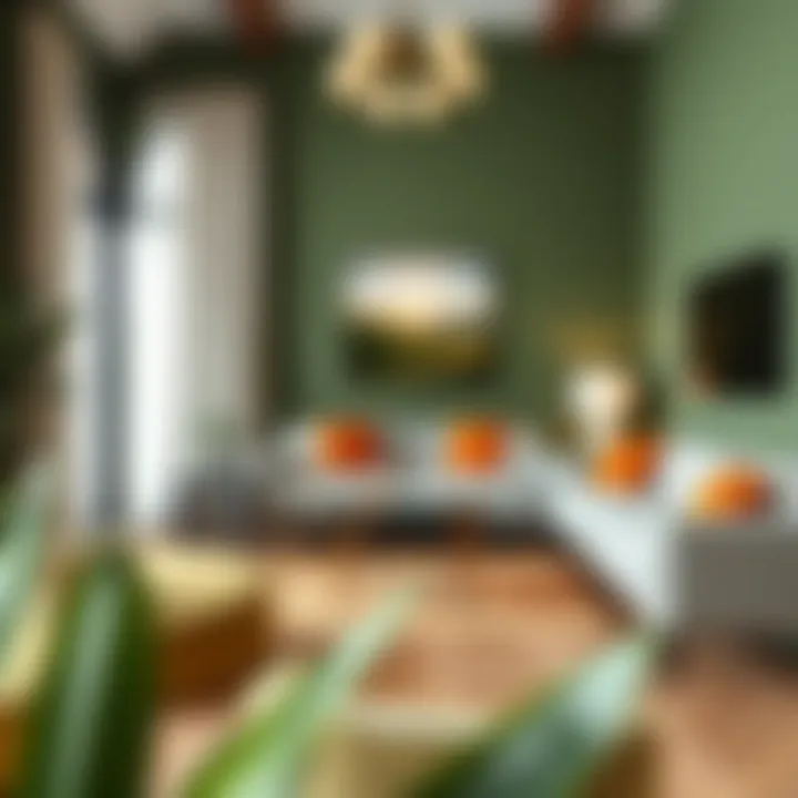 Coordinated living space with green and orange accents