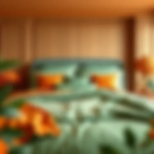 Elegant green and orange bedding arrangement