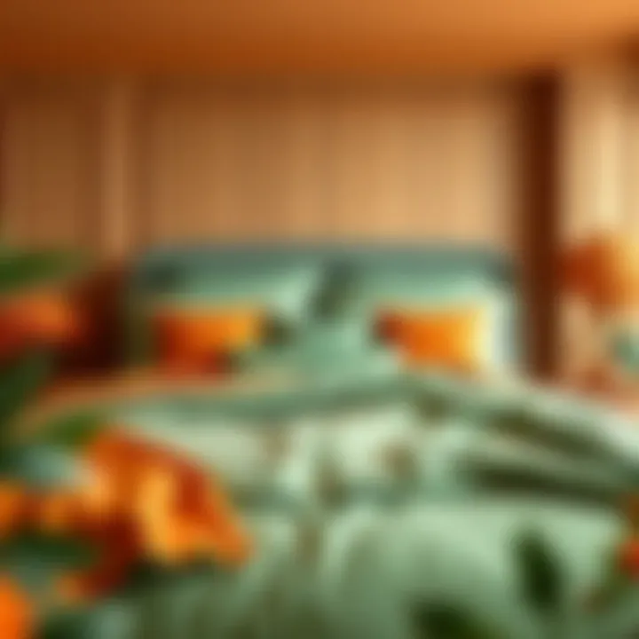 Elegant green and orange bedding arrangement
