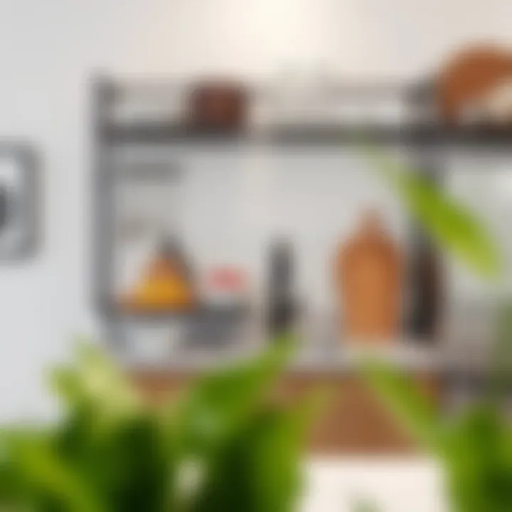 Contemporary metal kitchen rack integrating functional storage and artistic flair