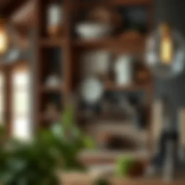 Rustic wooden kitchen rack featuring open shelving and decorative accents