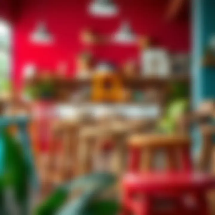 Variety of kitchen step stool chairs in a vibrant display