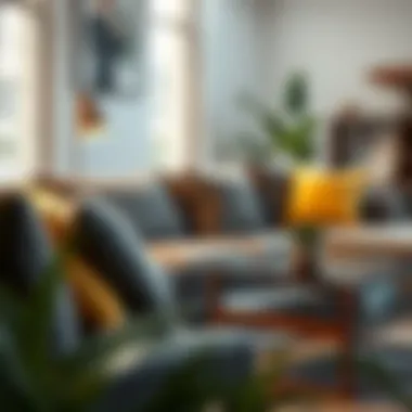 Cozy couch setup featuring a stylish lap table