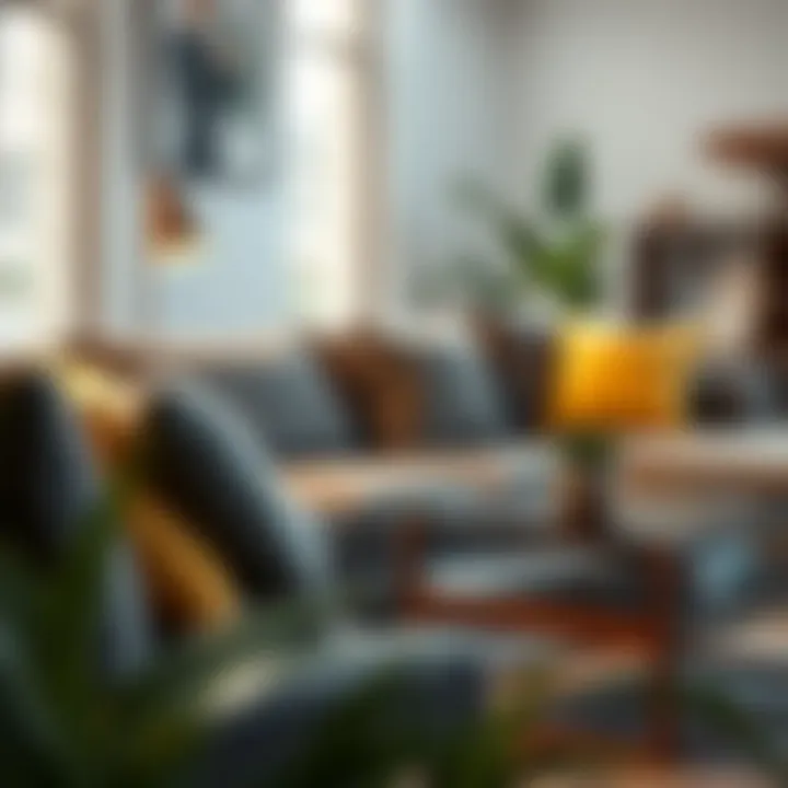 Cozy couch setup featuring a stylish lap table