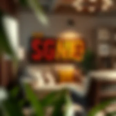 Vibrant metal sign adding character to a cozy living area