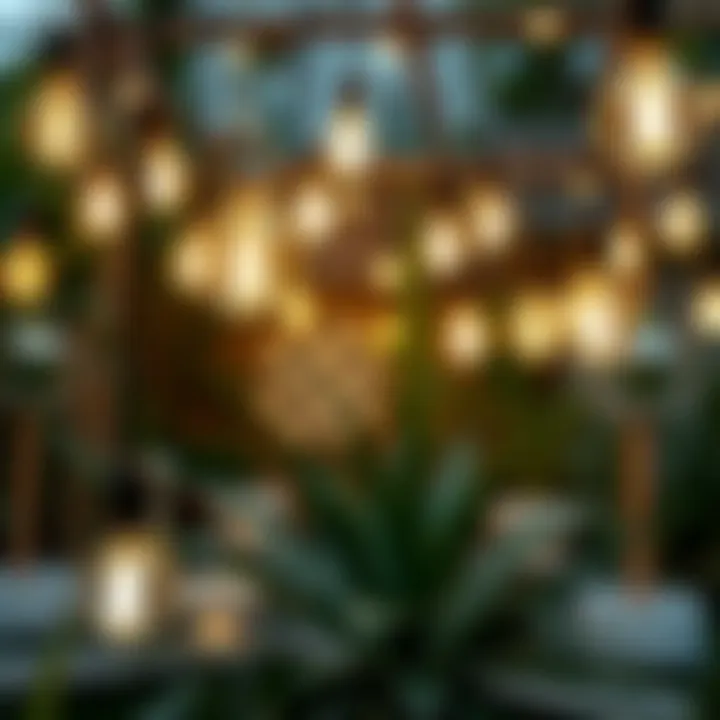 Variety of stylish light bulb garden lights in a contemporary garden setting