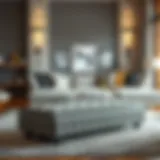 Elegant long narrow storage ottoman placed in a stylish living room setting