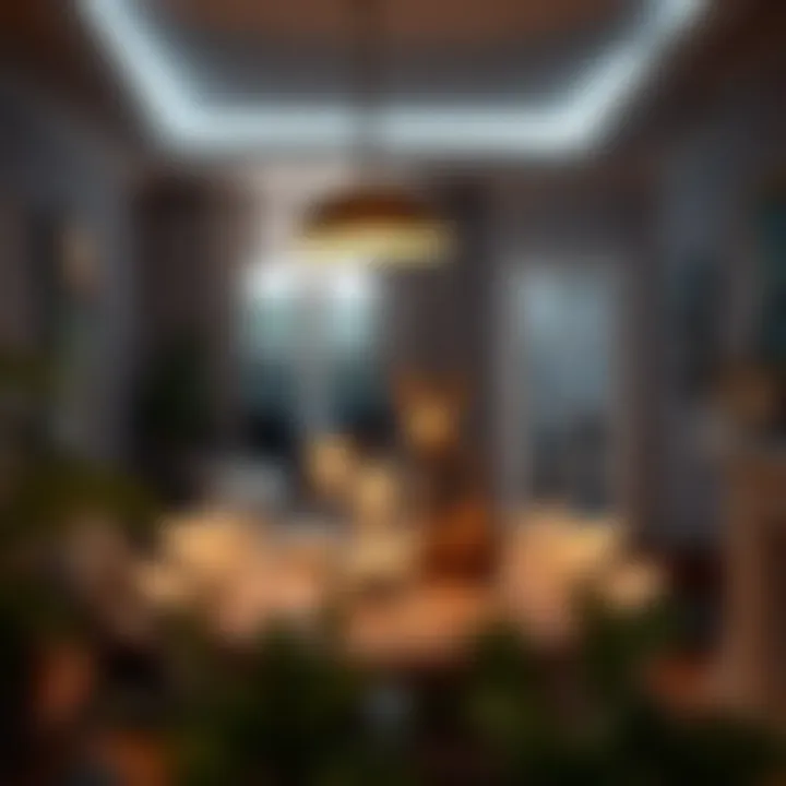 Ambient lighting accentuating a cozy dining area