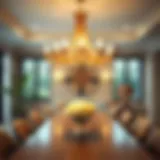 Elegant chandelier illuminating a modern dining room