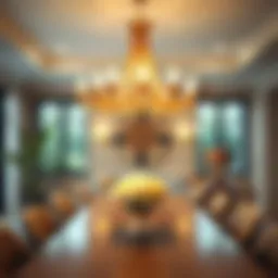 Elegant chandelier illuminating a modern dining room
