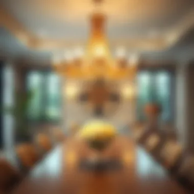 Elegant chandelier illuminating a modern dining room