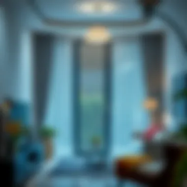 Stylish installation of mesh net door curtains in a contemporary living space