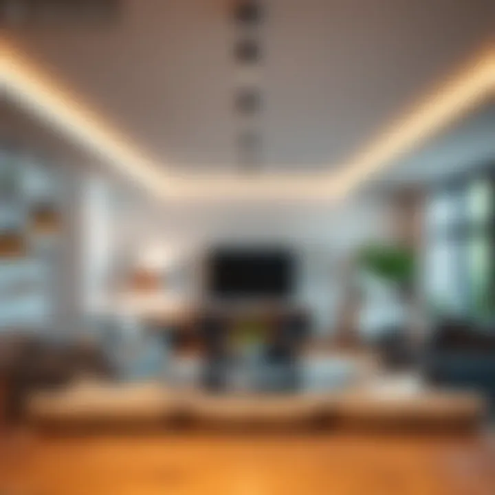 Stylish track lighting installation in a contemporary living room