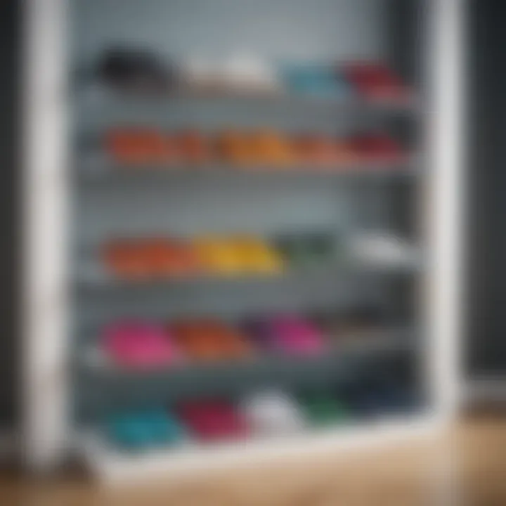 Contemporary shoe rack with vibrant colors and unique structure