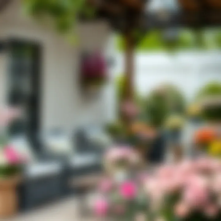 Assorted Artificial Floral Arrangements Outdoors Outdoor setting adorned with assorted artificial floral arrangements