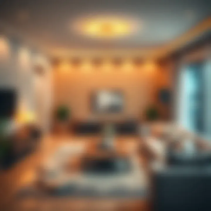 A serene living space integrating traditional elements with modern technology