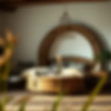 Historical round wood bed frame in a rustic setting