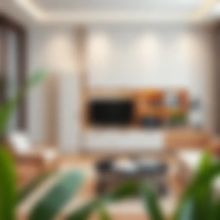 Modern short wide storage cabinet in a minimalist living room