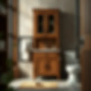 Stylish bathroom cabinet in a rustic setting with natural textures