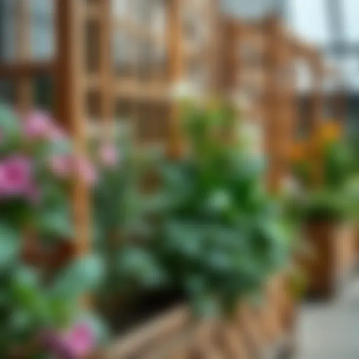 Close-up of trellis planter box materials and design details