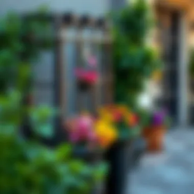 Elegant tall trellis planter box with vibrant flowers