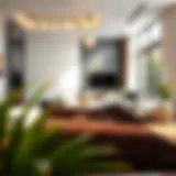 A large dark rug enhancing a cozy living room atmosphere