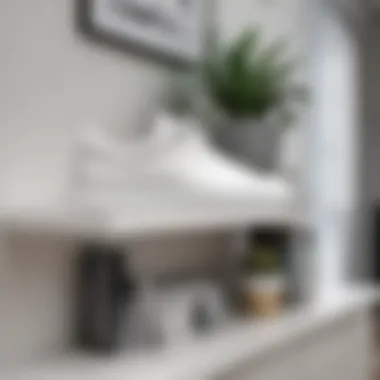 Stylish white sneaker shelf integrated into modern decor