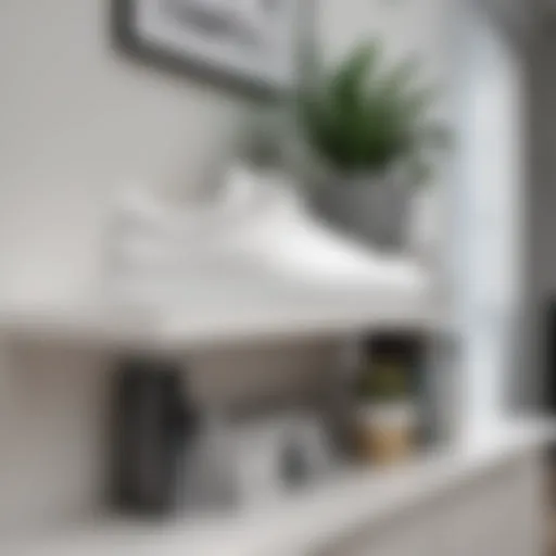 Stylish white sneaker shelf integrated into modern decor