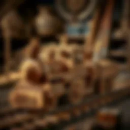 Intricate craftsmanship of a wooden train showcasing fine details