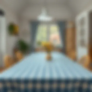 Cozy indoor dining area adorned with a blue check plastic tablecloth
