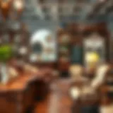 Charming vintage furniture display in a boutique store