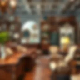 Charming vintage furniture display in a boutique store