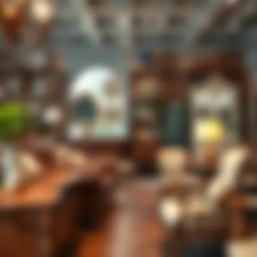 Charming vintage furniture display in a boutique store