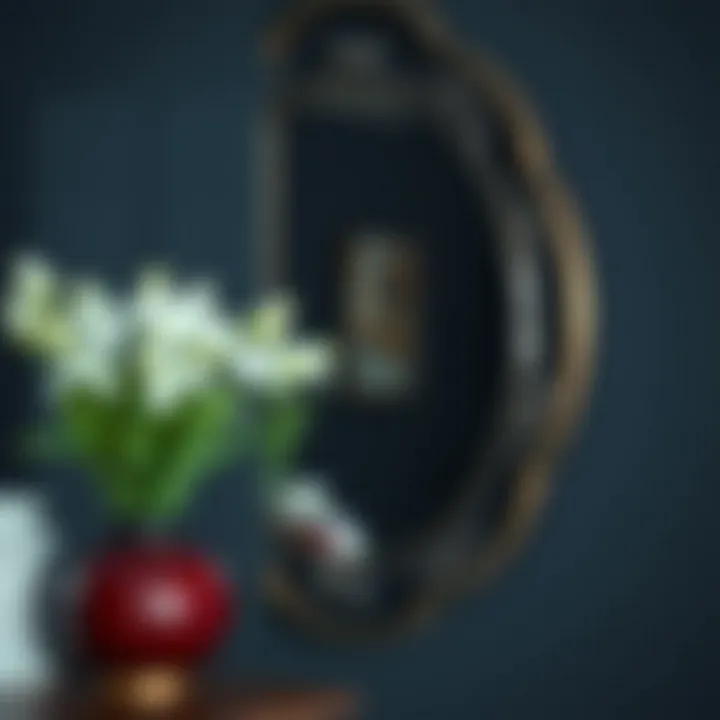 Close-up of a round mirror showcasing intricate frame design