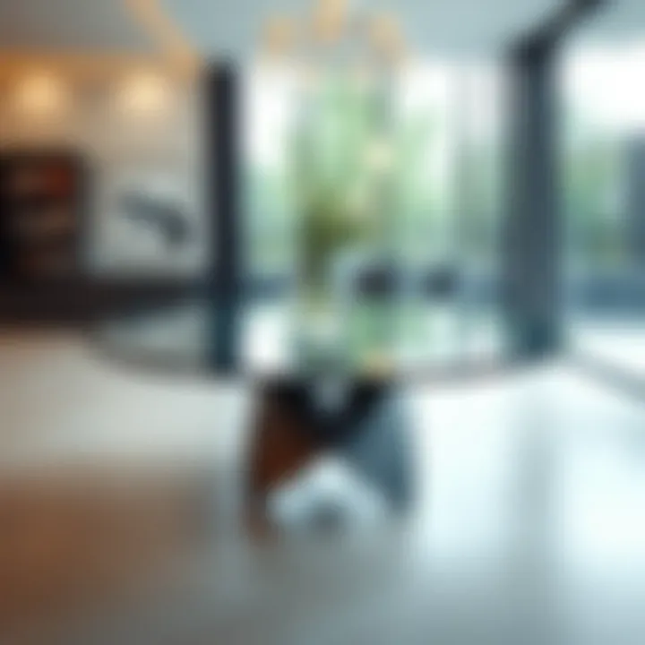 Elegant circular glass dining table set in a modern dining room