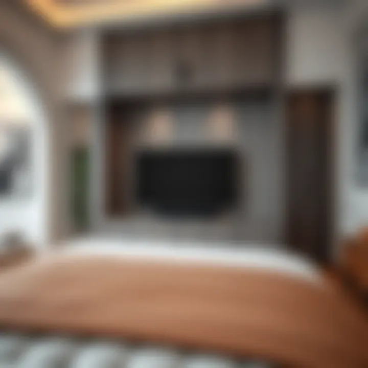 Elegant hidden TV cabinet design at the end of a bed