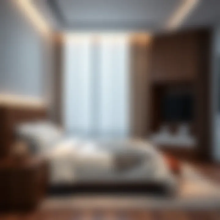 Modern bedroom featuring a stylish hidden TV cabinet