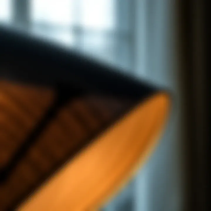 Textured Black Shade of Arc Floor Lamp Close-up of the black shade of an arc floor lamp showcasing its texture and craftsmanship