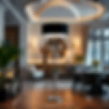 Arc Floor Lamp Enhancing Dining Area Ambiance An arc floor lamp with a black shade enhancing the ambiance of an elegant dining area