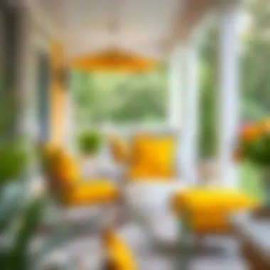 Vibrant yellow outdoor rocking chair cushions enhancing a patio