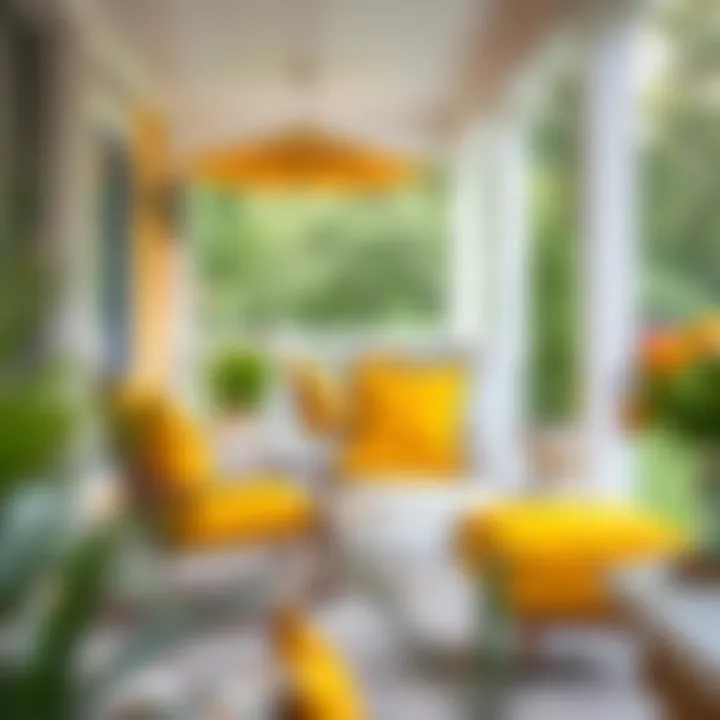 Vibrant yellow outdoor rocking chair cushions enhancing a patio