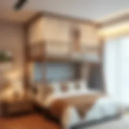 Elegant top bunk curtain design in a modern bedroom