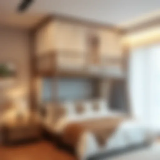 Elegant top bunk curtain design in a modern bedroom