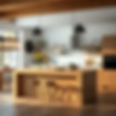 Stylish kitchen with carefully designed butcher block island and accessories