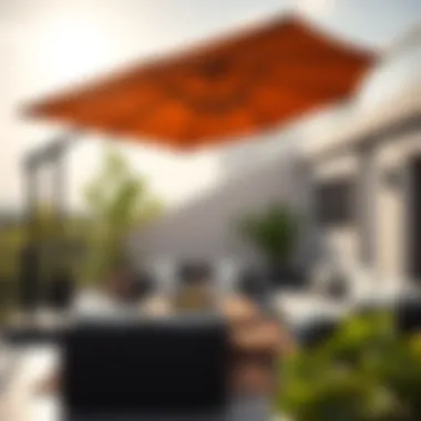 A beautifully arranged outdoor lounge with a cantilever umbrella enhancing the ambiance